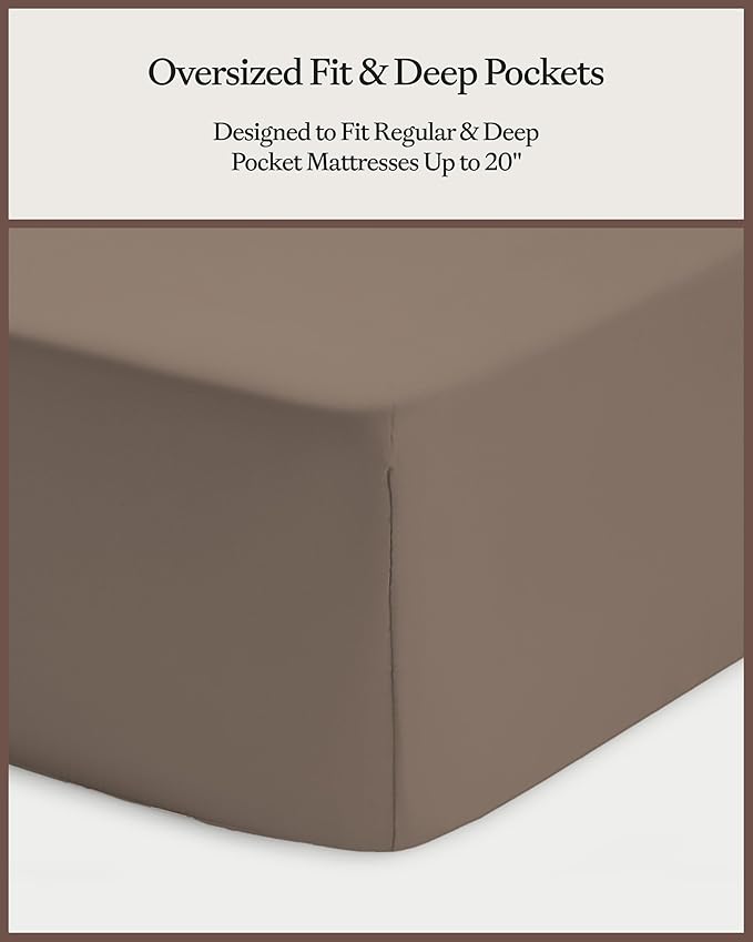 Cozy Earth Luxury Bed Sheet Set - 100% Viscose from Bamboo Fabric, Ultra-Soft & Breathable, Fits Regular & Deep Pocket Mattresses up to 20" - 4 Pieces California King Sheet Set Walnut