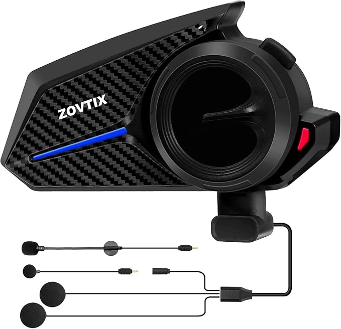 ZOVTIX Motorcycle Helmet Headset Support 8 Riders Group Intercom Communication System Speakers with Music Sharing/HiFi Sound/3 EQ Music Modes/Noise Cancellation/IP67/FM Radio/Wake up Siri - 1 Pack