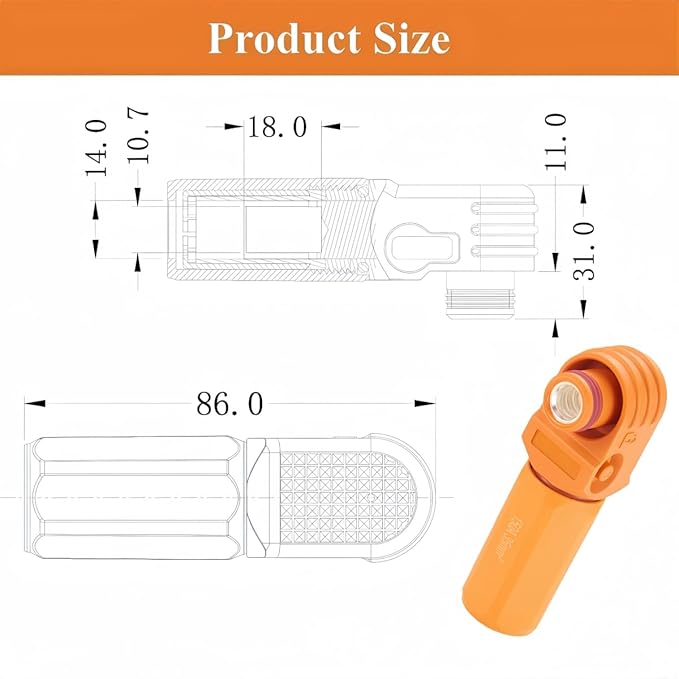 IP67 Waterproof EV Battery Container Connector Right Angle 150A 35mm² HV Energy Storage Plug,1PC (Orange, 150A)