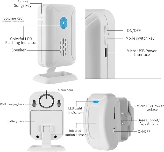 KCMYTONER Wireless Motion Sensor Detector Security Alarm Chime, Motion Sensor Doorbell, Door Chime for Business Entry, Shop Store Office Home Front Door Entry, 2 Receiver 1 Motion Sensor