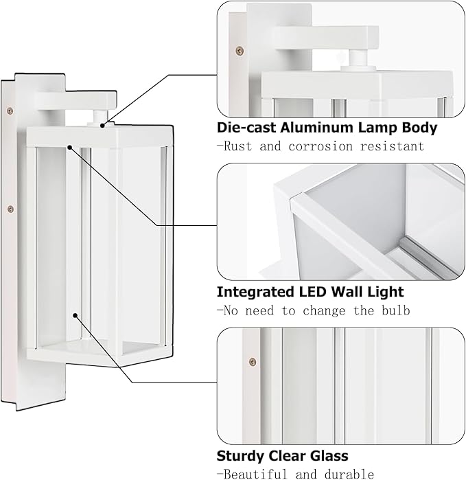 Modern Outdoor Light Fixtures Dusk to Dawn Outdoor Lighting,15" Exterior Wall Sconce, Porch Light, Black Garage Lights Wall Lamp, Waterproof Outdoor Lights for House, Garden, Front Door，White