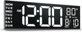 JALL 13" Large Digital Wall Mount Clock, Count Down Timer, Alarm, Big LED, DST, Temperature for Living Room Classroom Desk, Xmas, Birthday Gift for Senior Mom Dad, White