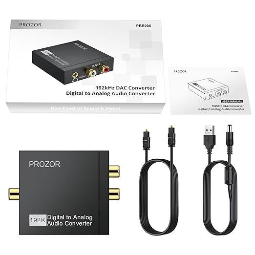 PROZOR 192KHz Digital to Analog Audio Converter, DAC Optical to Analog L/R RCA 3.5mm Converter, Digital SPDIF Toslink Optical to 3.5mm Jack Adapter for PS3 HD DVD PS4 Amp Apple TV Home Cinema