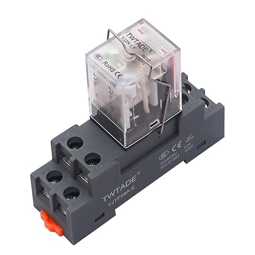 TWTADE/DC 6V Electromagnetic Power Coil Relay 10A 8 Pins DPDT 2NO 2NC with Indicator Light and Socket Base -YJ2N-LY