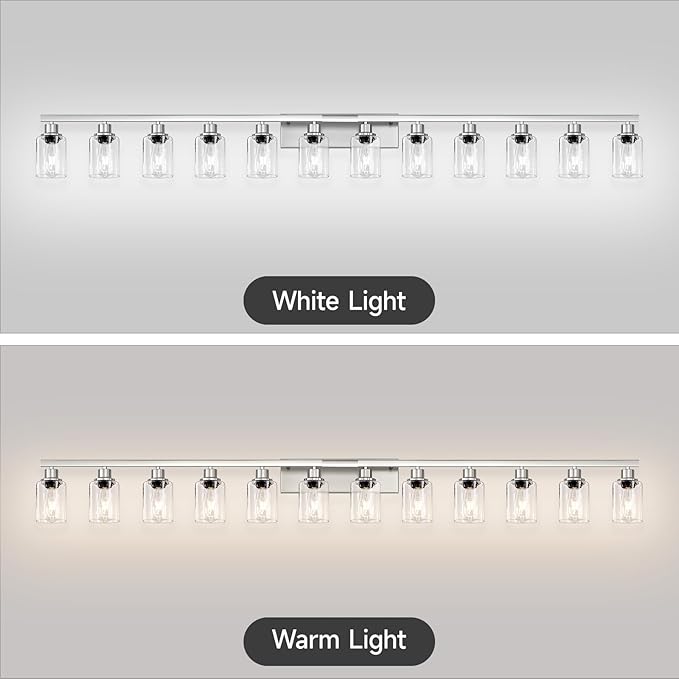 DIKAIDA Brushed Nickel Bathroom Vanity Light, 12 Light Brushed Nickel Bathroom Lighting fixtures Over Mirror, Brushed Nickel Bathroom Vanity Lights Wall Lighting for Mirror Bedroom, Living Room