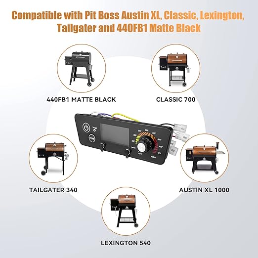Upgraded Control Board for Pit Boss Wood Pellet Grills, Pit Boss Control Panel Thermometer Controller Replacement Compatible with Pit Boss P7-340/700/1000/540/440FB1 Matte Black with LCD Display