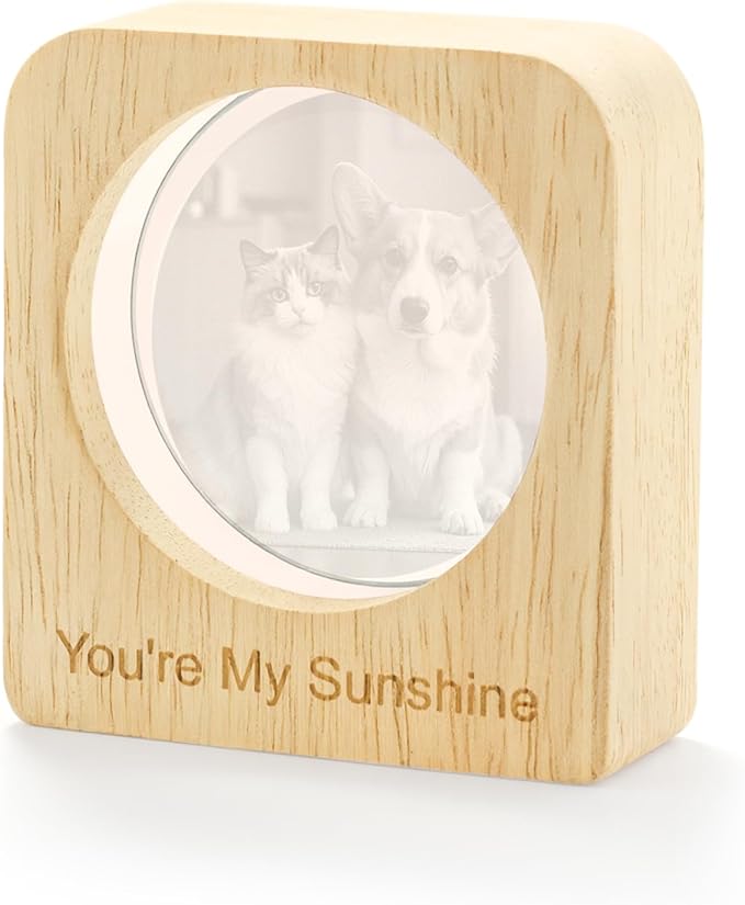 Yijhpbc Custom 3D Crystal Photo Night Light Personalized Photo Crystal Ball Engraved Picture Lamp with Wood Base Memorial Gift for Pets Family Couple Birthday Valentine's Day (Style 4)