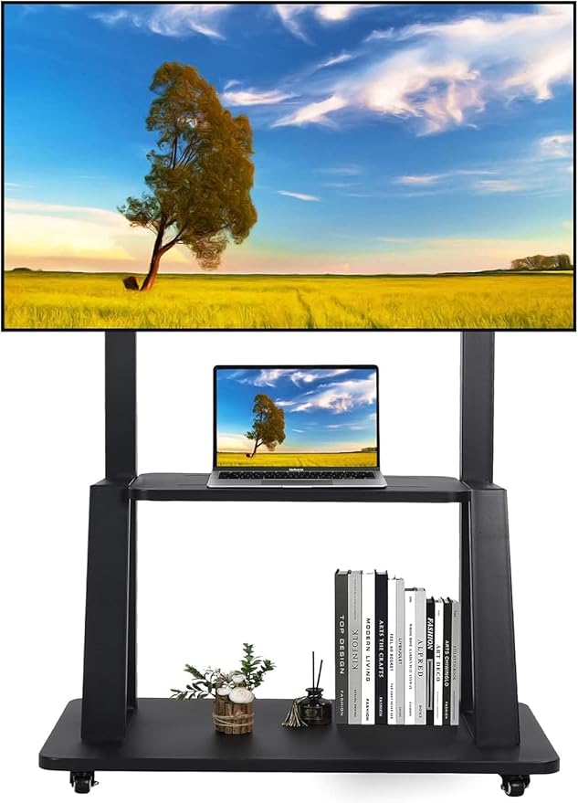 Maiproo Rolling TV Stand with Wheels for 32-75 Inch Heavy-Duty Mobile TV Cart LCD LED OLED Flat Panel Screens Smartboard Holds up to 100lbs Portable TV Stand on Wheels with Shelf Height Ajustable