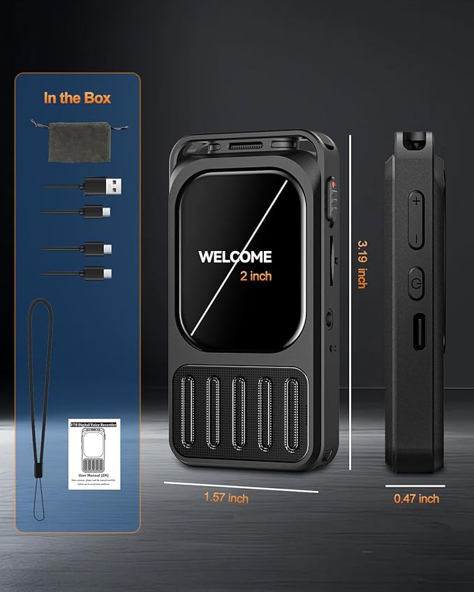 64GB Digital Voice Recorder with 2" Touchscreen & Bluetooth, 3072Kbps HD Dual Mic XIXITPY Audio Recording Device with Playback, Password, A-B Repeat, MP3 for Lectures, Meetings, Interviews