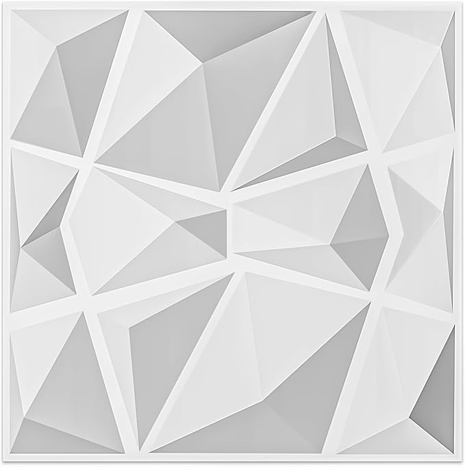 Art3d 12 Pack 3D Diamond Design Wall panels 19.7"x19.7" PVC Panel for Interior Wall Decor Living Room, Office, TV Background, Snow White