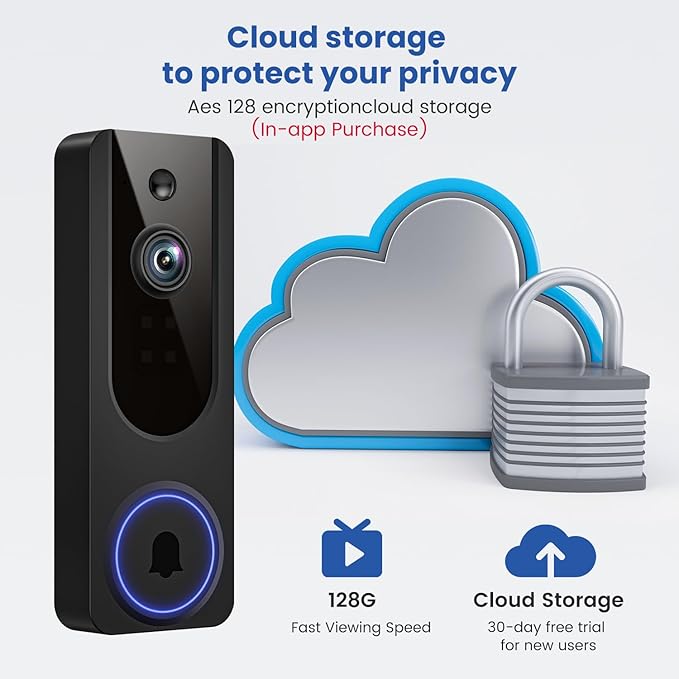 VanaOrbi 1080p WiFi Video Doorbell Camera Wireless, Battery Powered, AI Human and Motion Detection, 2 Way Talk, Night Vision, Cloud Storage, 2.4G WiFi Only, Indoor/Outdoor Surveillance