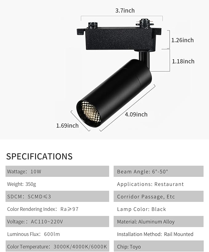 Gpaillumic LED Track Lighting Heads Compatible with H Type 3-Wire Rail Ceiling Spotlight for Indoor Cafe Bar Dining Room Restaurant Lighting