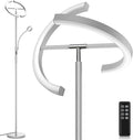 SIBRILLE 2-in-1 Dimmable Floor Lamp with Reading Light - Rotatable Standing Lamp with Remote&Touch Control, Stepless Color Brightness Adustable, Modern Lamp for Living Room Bedroom Office, Silver
