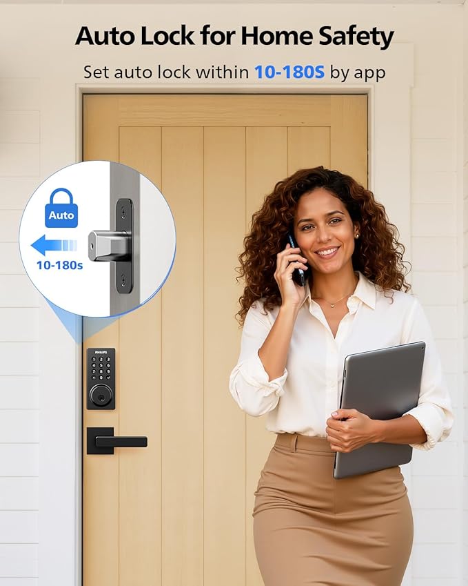 Philips Smart Lock, Smart Door Lock Built-in WiFi, App Remote Control, Keyless Entry Door Lock for Front Door, Deadbolt Lock Auto Lock, Support Alexa & Google, IP54 Waterproof, Black