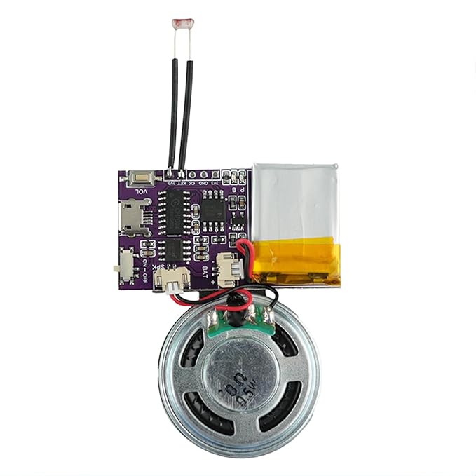 Voice Module,MP3 Music Sound Chips, 16MB Sound Module for Crafts, Christmas, New Year Greeting Cards, Box with Speaker Lithium Battery Powered and USB Cable. (JR-JX7004-Light Sound Module)