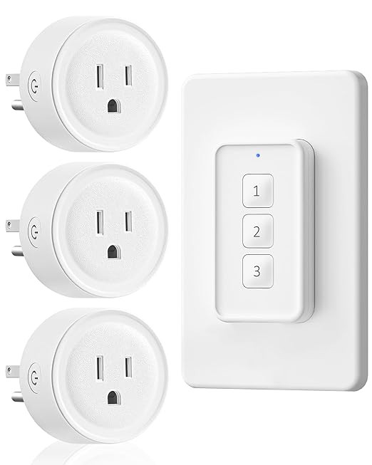 Remote Control Outlet, WILAWELS Wireless Light Switch with Removable Base, On Off Remote Outlet Switch for Light, Lamp, Appliance, 100ft RF Range, 10A/1250W, Expandable, 1 Remote for 3 Plugs W14RC1306
