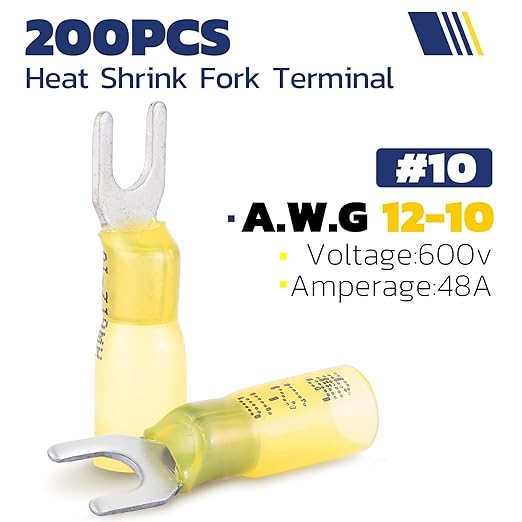 haisstronica 330PCS Heat Shrink Fork Spade Connectors #10 Waterproof Marine Grade Fork Terminal Connectors U-Type Blue Red Yellow 22-10 Gauge