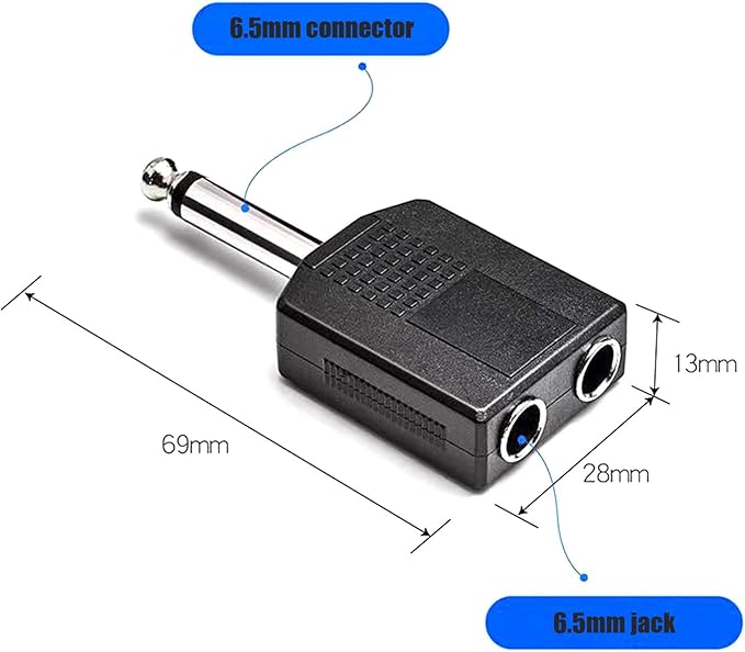 Sairps 1/4 Audio Splitter TS Mono Plug Interconnect Audio One Male 6.35mm(1/4 inch) and Two Females 6.35mm(1/4Inch) Adapter Splitter-2pcs