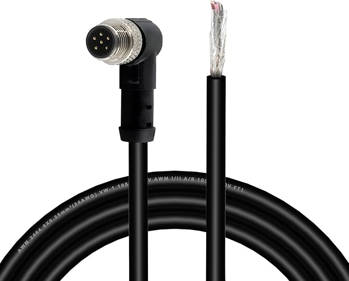 M8 Aviation Sensor Cable 6 Pin，Lonlonty M8 Industrial Sensor Connector Shielded Cable,Field Assembly M8 Connector A Coding Shielded Cable 6.5Ft/2M (6-Pin,Right Angle,Male)