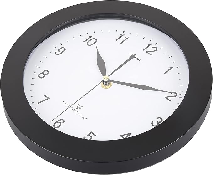Atomic Wall Clock，US Auto Calibration Time 10 Inch Round Clock, Battery Operated