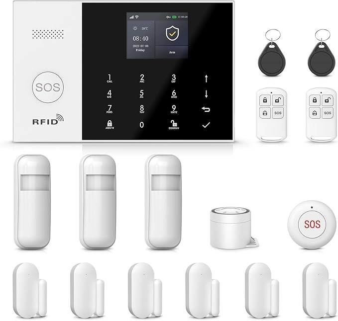 PGST WiFi Alarm System for Home Security,16 PCS Wireless Home Security System with DIY Expandable Door Alarm Sensor,Motion Detector,Tuya APP Instant Alerts for Villa,Apartment,No Monthly Fee