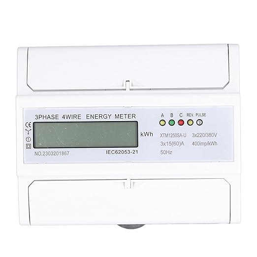 Energy Meter 3 Phase Electricity Usage Monitor LCD Display DIN Rail Mounting Power Meter 3x15A DC3x220V 380V