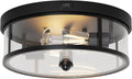 Craftersmark Outdoor Flush Mount Ceiling Light - 12.5in Motion Sensor Porch Light, 2-Light E26 Socket, Durable Iron & Clear Glass, Light Fixtures for Porch, Driveway, Covered Patio, Farmhouse