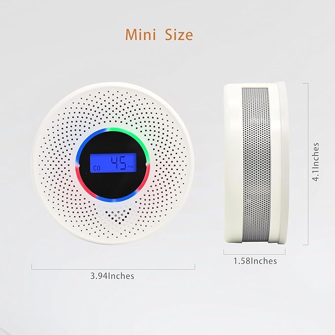 10-Year Battery Smoke and Carbon Monoxide Detector, 2-in-1 Smoke CO Alarm with Digital Display, Reliable Fire and CO Alarm for Home, Bedroom, Kitchen (4 Pack)