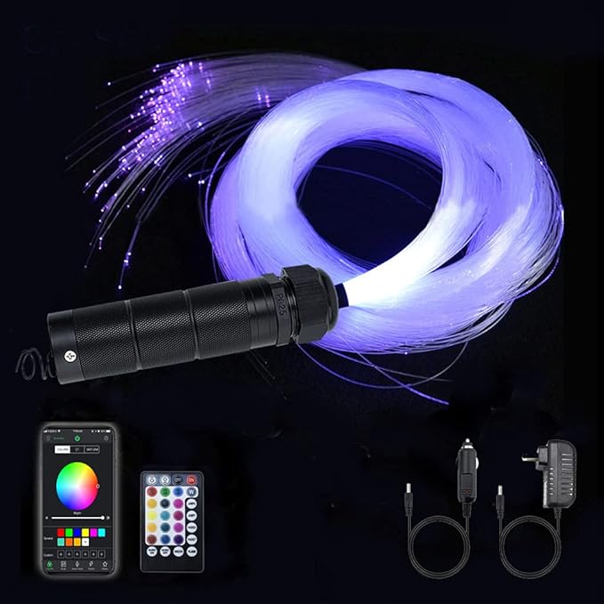 Car Use Starlight Headliner Kits, AZIMOM RGBW 6W Fiber Optic Star Ceiling Light Kit 450pcs 0.03in 9.8ft, Bluetooth/APP & Sound Activated Sensory Music Mode Home Roof Ceiling Decor