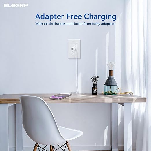 ELEGRP USB Outlets, 20 Amp Wall Outlet with 3 USB Ports, Dual USB C Ports Outlets, TR Tamper-Resistant USB Outlets Receptacles, Wall Plate Included, UL/CUL Listed, 6 Pack, White
