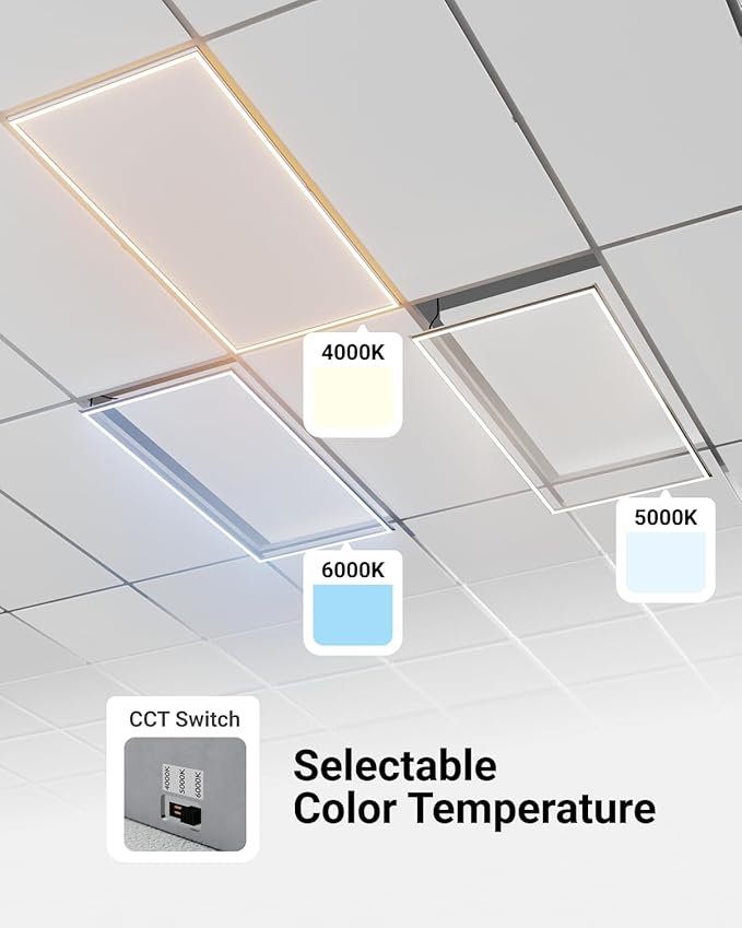Sunco 10 Pack 2x4 Edge-Lit Frame LED Panel Lights, Drop Ceiling Flat Light Fixture, 5500 LM, Selectable Features, 30W/40W/50W, 4000K/5000K/6000K, Dimmable (0-10V) ETL