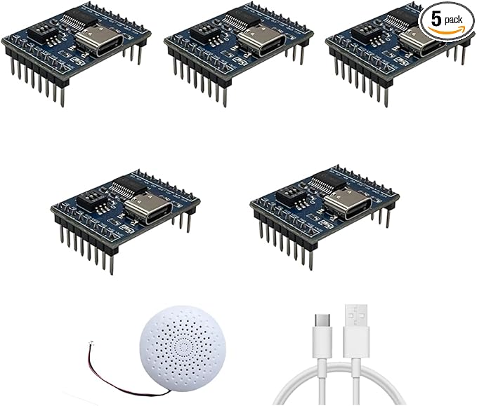 XLW Voice Playback Module,16M Sound Board MP3 Music Player with Speaker,DC3.6-5.2V,USB Downloadable 10 IO Trigger Serial Port Control for Voice Prompts, Broadcast Device Factory, Xmas DIY-5 Pack+Horn
