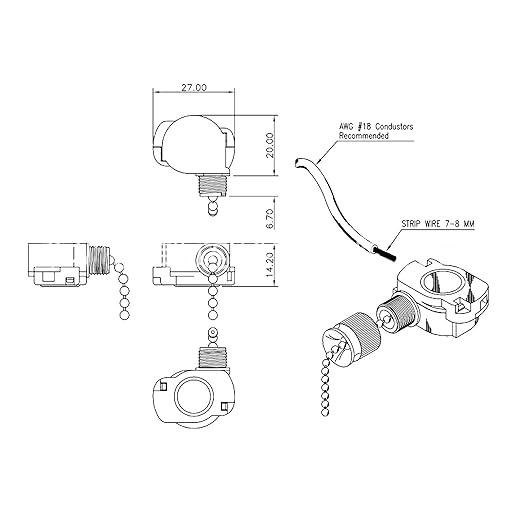 Ceiling Fan Light Switch, E87438 Fan Lamp Switch with 11" Beaded Pull Chain, ON-Off, 6A 125VAC, Electrical Pull Chain Switch for Wall Lamps, Cabinet Light and More