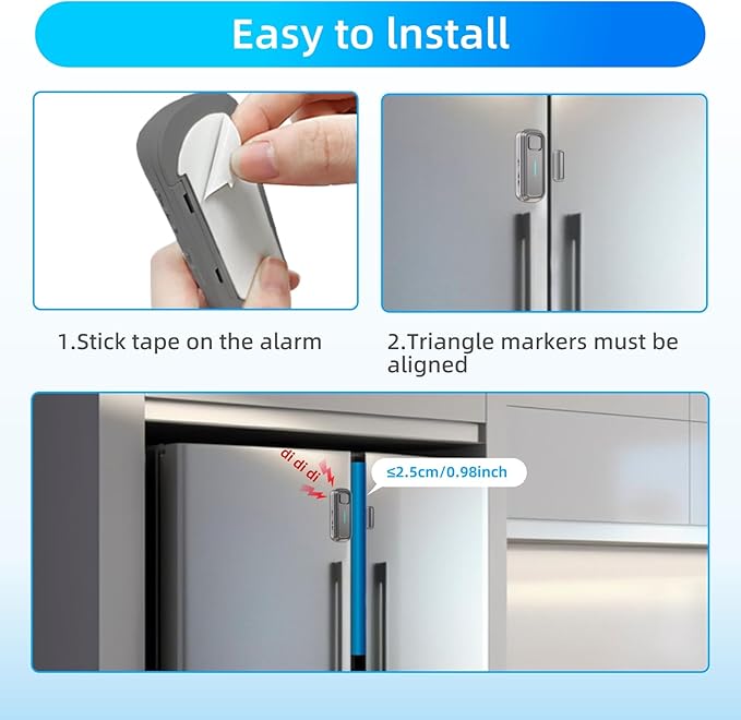 Daytech Refrigerator & Freezer Door Alarm - Adjustable 1-4 Minute Delay, 0-120dB Adjustable Siren, Door/Window Sensor for Home or Business (2 Pack, Grey)