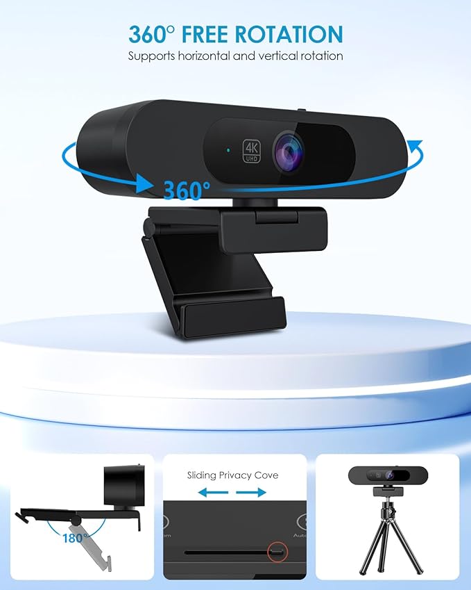 MOERTEK 4K Webcam for PC, Ultra 4K HD, AI Auto Framing, Webcam for Streaming, Auto Focus, Dual Noise Reducing Mics, 5X Digital Zoom, 92°FOV, Plug and Play, Ideal for High-End Meeting, Streaming