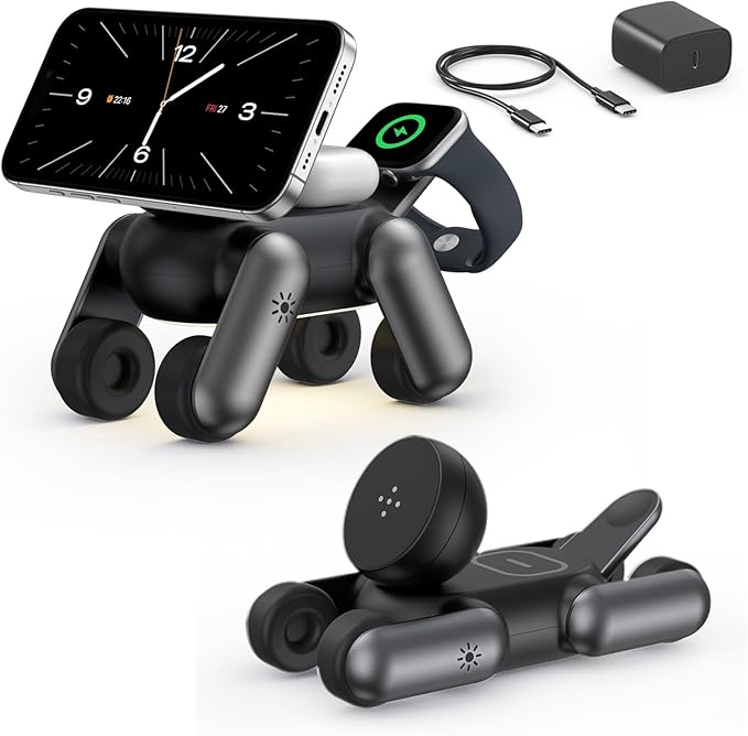 3 in 1 Wireless Charging Station for Apple Devices,Cute MagSafe Charger Stand,Fast Charging Wireless Charger Station for iPhone 17/16/15/14/13/12/Air Series, Apple Watch & AirPods Pro/4/3/2