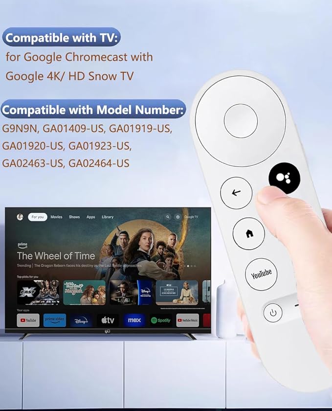 New Voice Remote for Google Chromecast 4k Snow TV, G9N9N Replacement Remote Control for Google TV, GA01920-US, GA01409-US, GA01923-US, GA01919-US