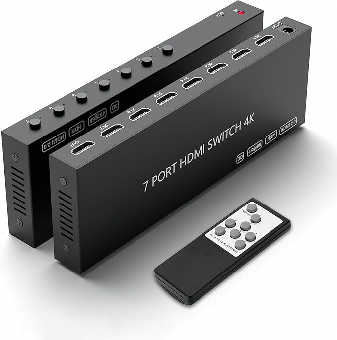 7 Way HDMI Switch 4k@60Hz HDMI Switcher 7 in 1 Out HDCP 2.0 Manual HDMI 2.0 Hub Supports 3D Compatible with Nintendo Switch/Switch OLED/Xbox/ PS5/4/3 Blu-Ray Player Fire Stick Roku Apple TV Chromeca
