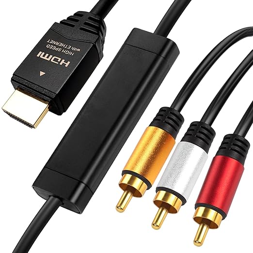 YOTETION HDMI to RCA 3FT Cable with IC, HDMI Male to 3-RCA BK AV Cable Video Audio Component Converter Adapter 1080P Cable for TV HDTV DVD