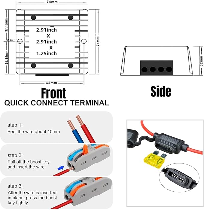 48V to 12V Converter Golf Cart Voltage Regulator Reducer Transformer Waterproof DC-DC 24V 36V 48V to 12V 20A 240W Step Down Converter with Fuse