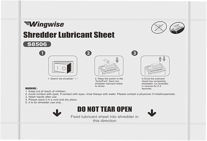 Wingwise 12-Pack Shredder Lubricant Sheets, 8.5 x 6 Inches, Sharpens Blades & Reduces Jams, Mess-Free Maintenance for All Shredders