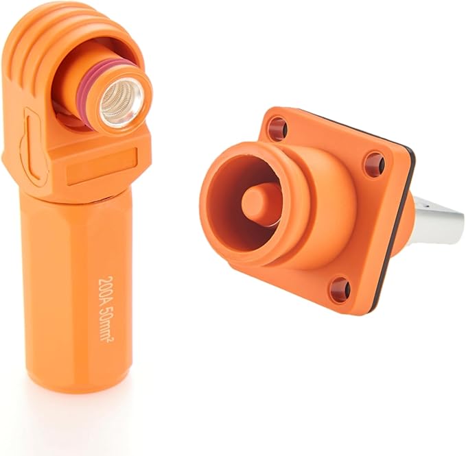 1 Set Battery Energy Storage Connector 200A 50mm² High Current HV Connectors Quick Plug Terminal Right Angle Plug and Socket IP67 Waterproof Power Adapter (Orange, 200A)