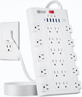Flat Plug Power Strip, SUPERDANNY Surge Protector with 22 AC Outlets and 6 USB Charging Ports, 1875W/15A, 2100 Joules, 6.5Ft Heavy Duty Extension Cord for Home Office, Dorm, Gaming Room, White