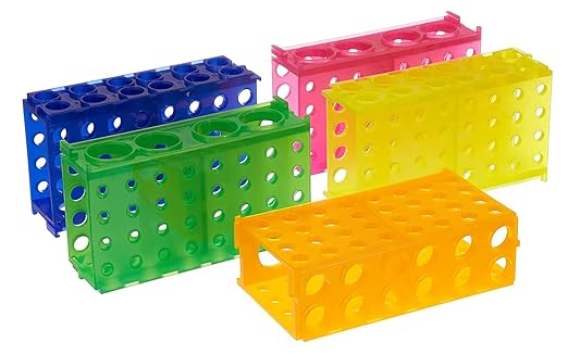 Heathrow Scientific HS29022G Interlocking 4 Way Tube Rack, Polypropylene, Assorted Colors (Blue, Green, Pink, Yellow, Orange), Pack of 5