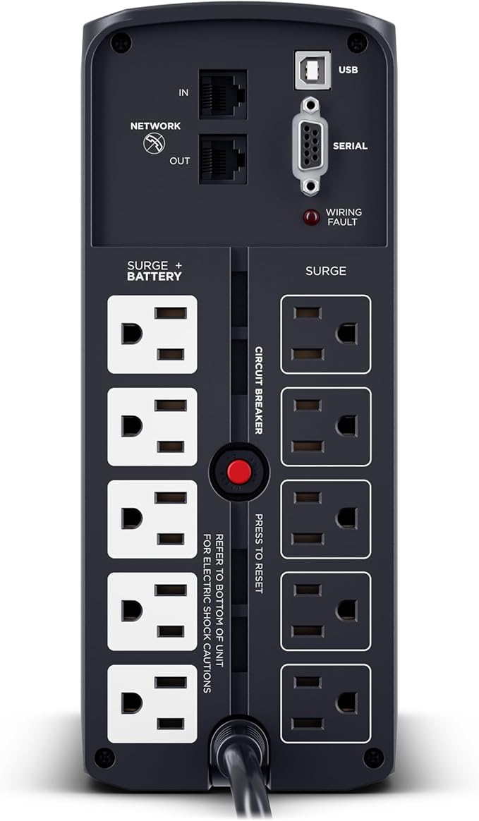 CyberPower CP1000PFCLCD PFC Sinewave UPS Battery Backup and Surge Protector, 1000VA/600W, 10 Outlets, AVR, Mini-Tower; UL Certified