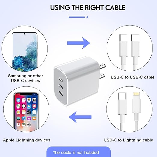 iPhone 16/17 Charger Block,USB C Charger [2 Pack] 35W 3-Port Wall Cube Fast Type C Charging Block PD Power Adapter for iPhone 17/17 Pro Max/16/16Pro/15/15Pro/14 Pro Max/13/12/11, iPad,Galaxy,Pixel 4/3