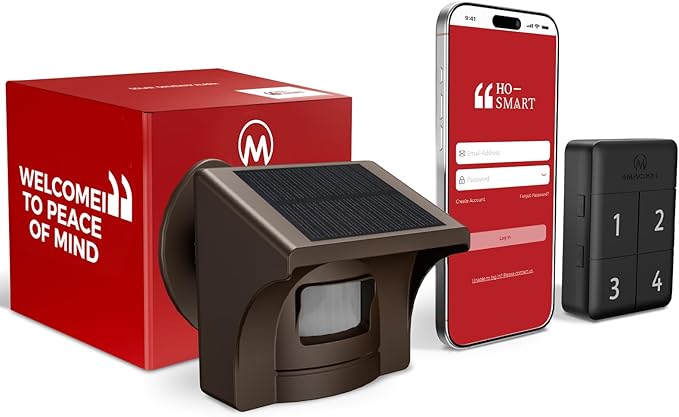 eMACROS Pro 4 Solar Driveway Alarm with App, 1/2 Mile Wireless Range, Motion‑Triggered Alerts for Long Driveways, Works with Existing Home Cameras, Rechargeable Base Station with 3-Day Backup Power