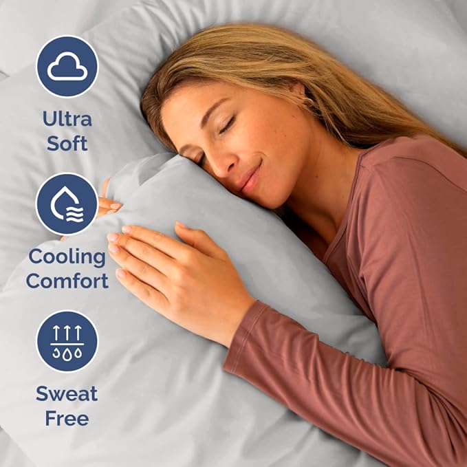 RV Short Queen Sheet Set 60 X 75 - 4 Piece RV Short Queen Bed Sheets - Soft, Breathable & Cooling - Designed for Bunks, Trailers & Camper - Fits 8” to 12" Mattress - Hotel Luxury Bedding - French Grey
