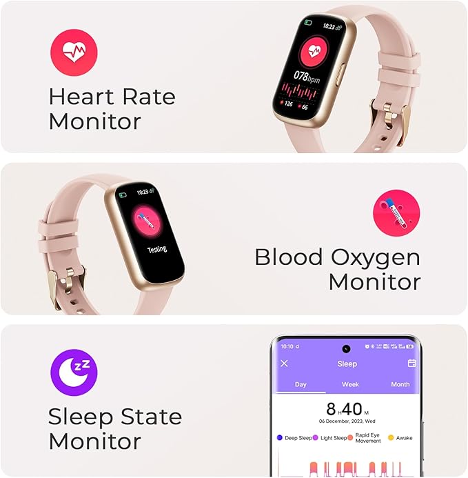 TIFOZEN Fitness Tracker for Women Men, Smart Watch Band with 24/7 Heart Rate Blood Oxygen Sleep Monitor, Calories Step Tracker Pedometer 3ATM Waterproof Activity Tracker for Android iOS, Pink
