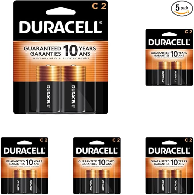 Duracell Coppertop C Batteries, 2 Count Pack, C Battery with Long-Lasting Power, All-Purpose Alkaline C Battery for Household and Office Devices (Pack of 5)